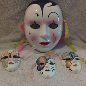 Decorative Venetian Style Mask Set with Colorful Ribbons